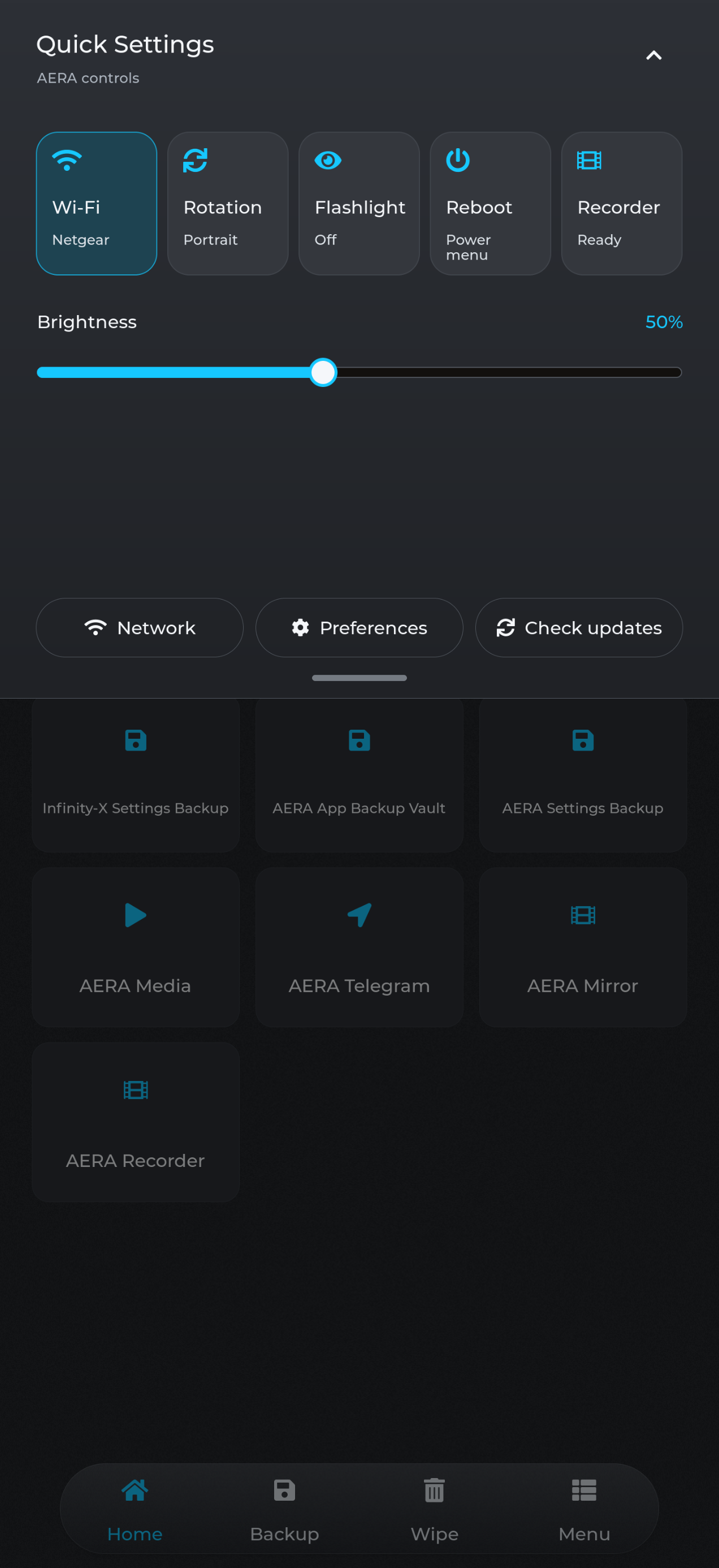 AERA Recovery quick settings
